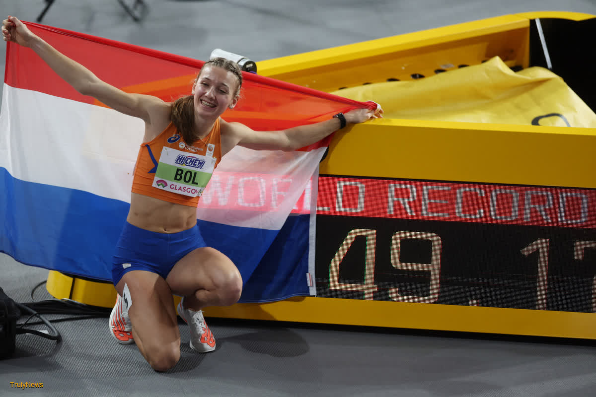 Femke Bol breaks her own 400m world record at indoor worlds